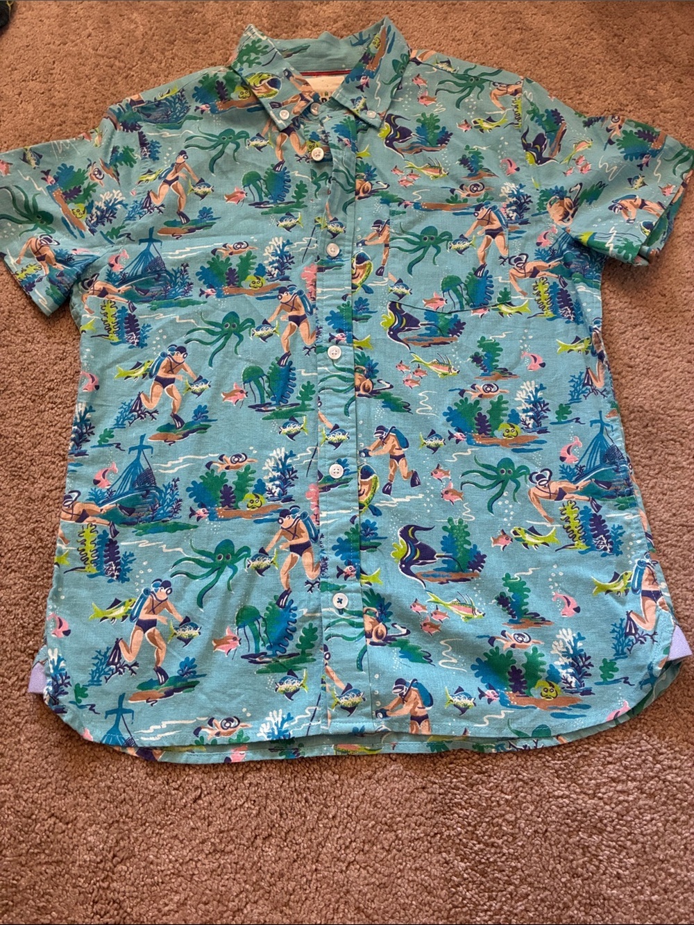 Mini Boden Aqua Sea Diver Kids' Vacation Shirt size 13-14